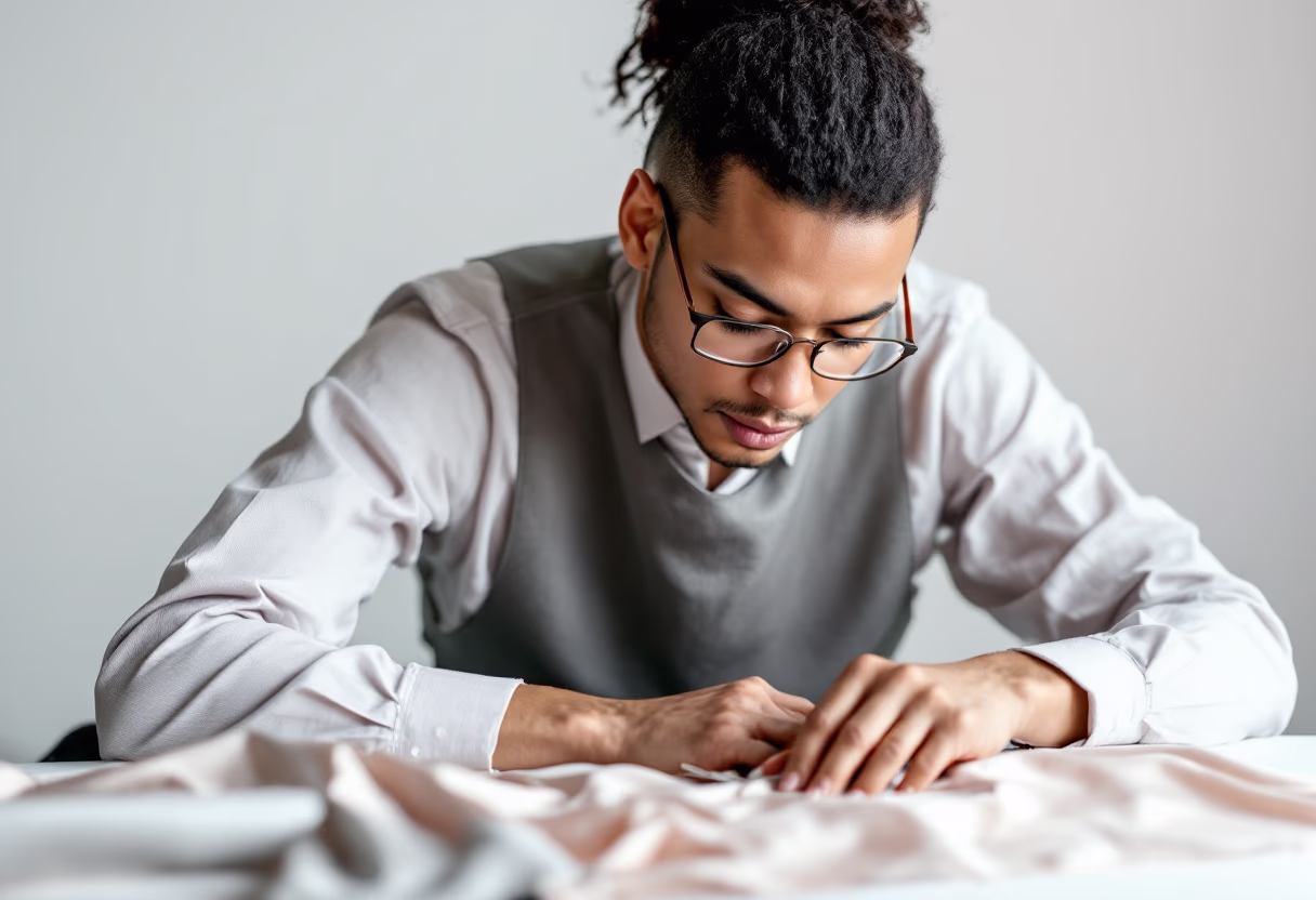 image of a tailor with a costume in the background