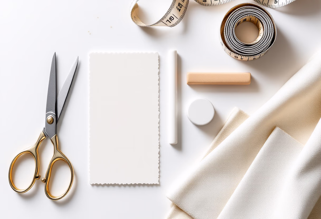 image of tailor tools arranged on a workspace